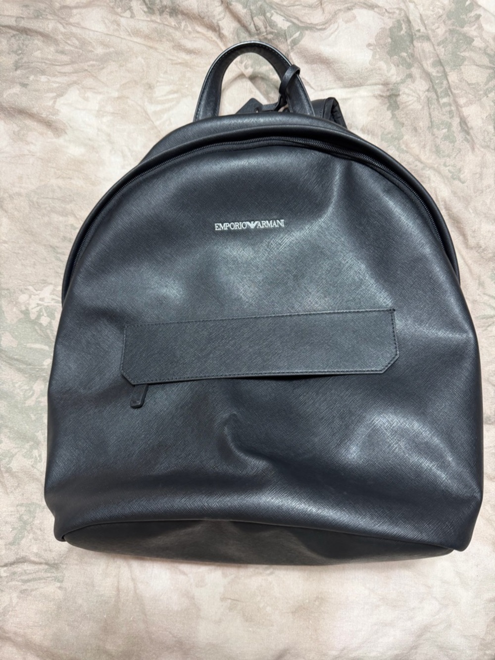 Emporio Armani Black Leather-Look Men's Backpack